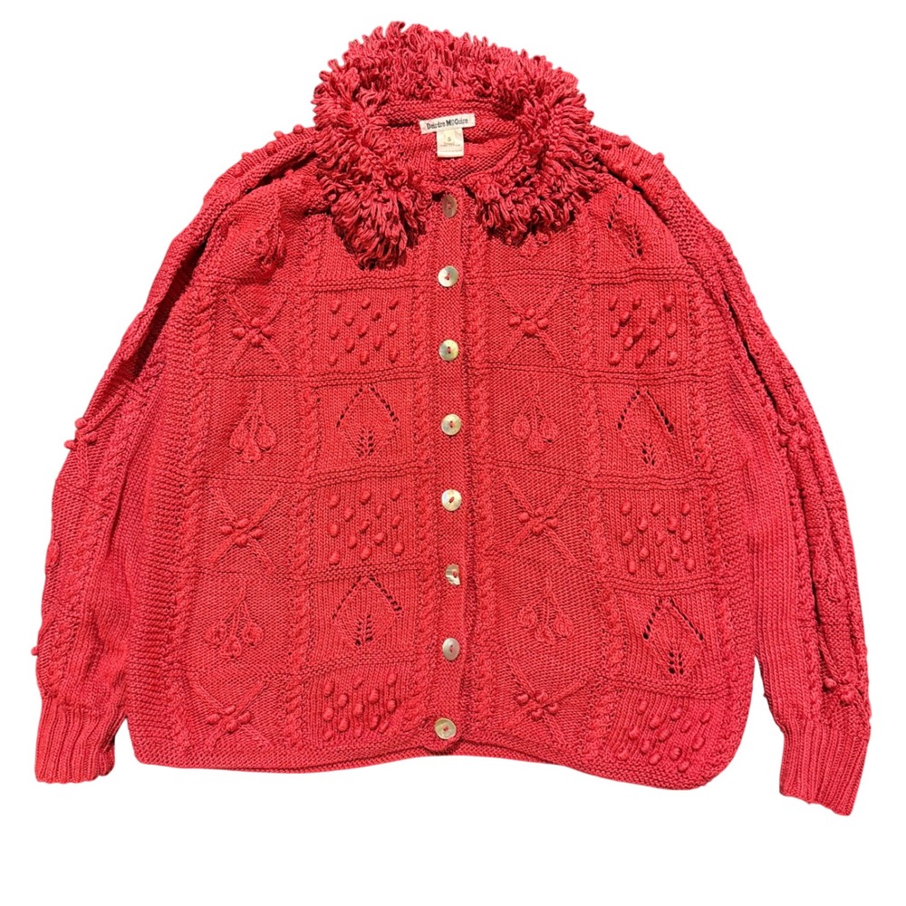 Deirdre McGuire Hand Knitted Pima Cotton Cardigan Sweater Red Size S